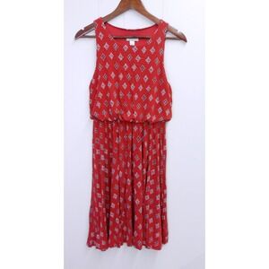 LOFT Small Petites Red Print Sleeveless Fit & Flare Casual Dress /‎ #1087